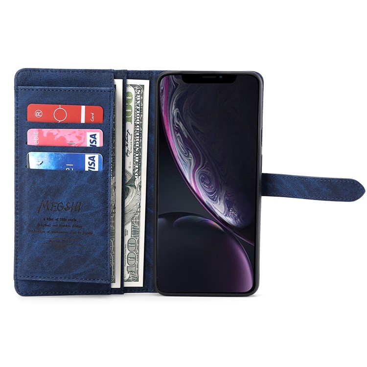 MEGSHI PC + PU Cuir + Porte-monnaie TPU Flip Cas D'affaires Avec Sangle Pour IPhone 11 Pro Max 6,5 Pouces (2019) - Bleu-10