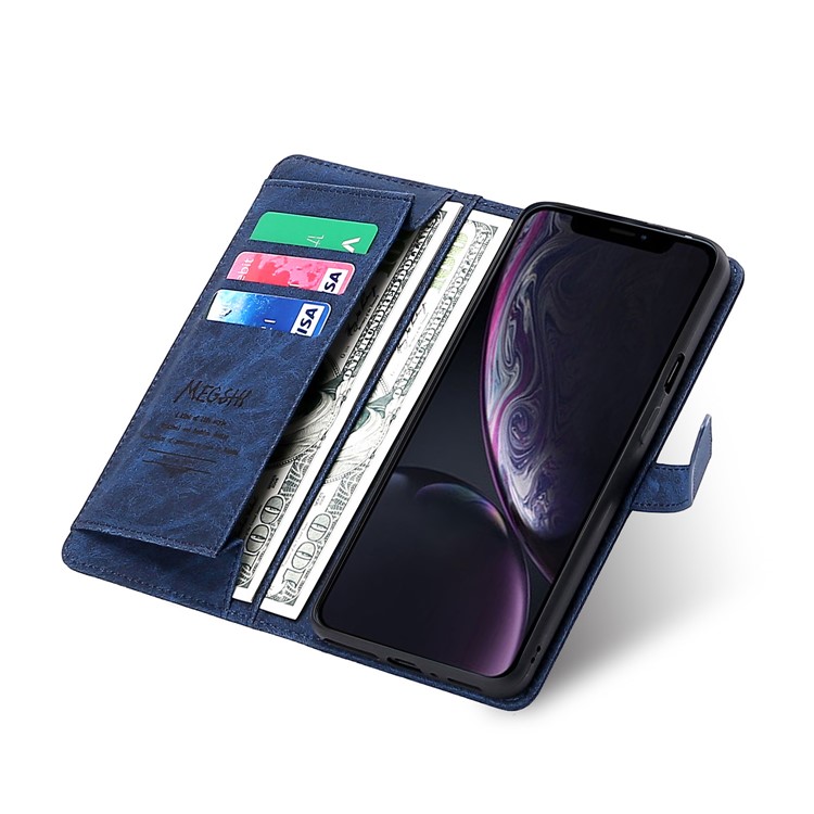 MEGSHI PC + PU Cuir + Porte-monnaie TPU Flip Cas D'affaires Avec Sangle Pour IPhone 11 Pro Max 6,5 Pouces (2019) - Bleu-11