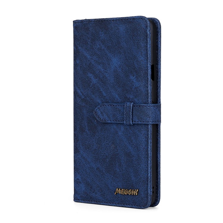 MEGSHI PC + PU Cuir + Porte-monnaie TPU Flip Cas D'affaires Avec Sangle Pour IPhone 11 Pro Max 6,5 Pouces (2019) - Bleu-2