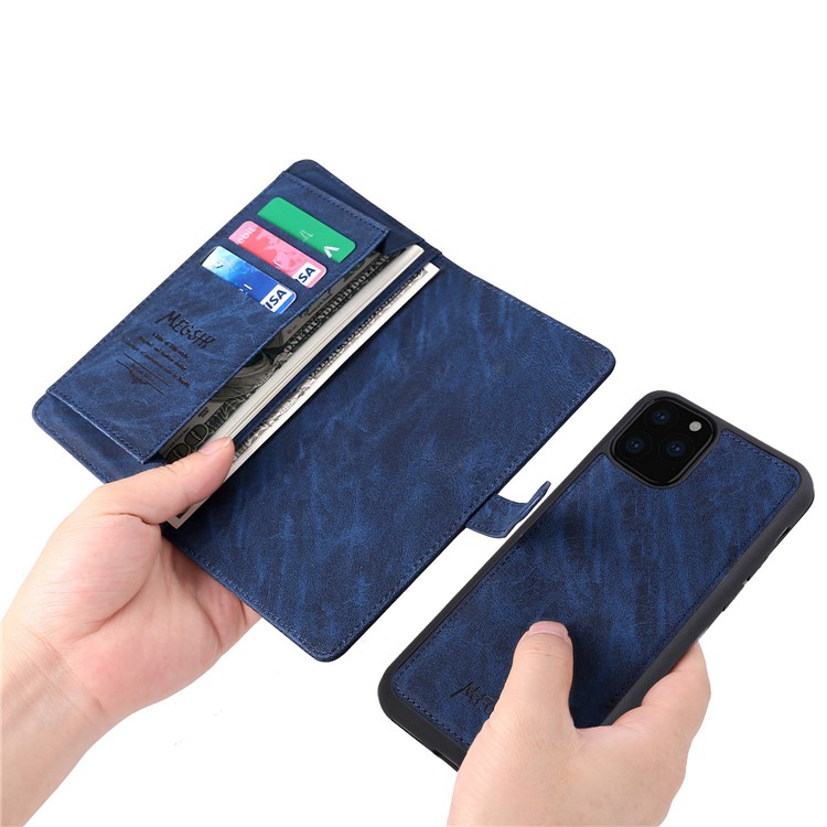 MEGSHI PC + PU Cuir + Porte-monnaie TPU Flip Cas D'affaires Avec Sangle Pour IPhone 11 Pro Max 6,5 Pouces (2019) - Bleu-3