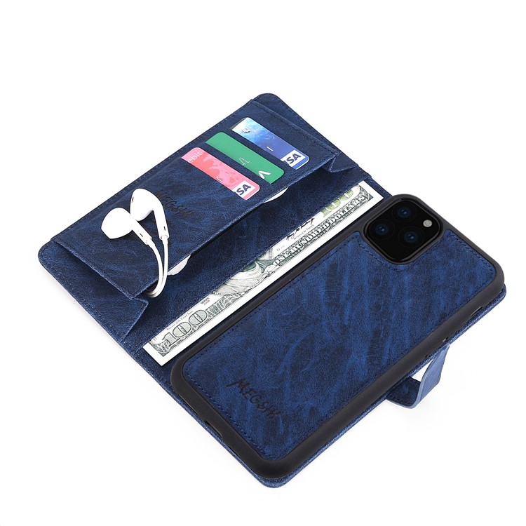 MEGSHI PC + PU Cuir + Porte-monnaie TPU Flip Cas D'affaires Avec Sangle Pour IPhone 11 Pro Max 6,5 Pouces (2019) - Bleu-5