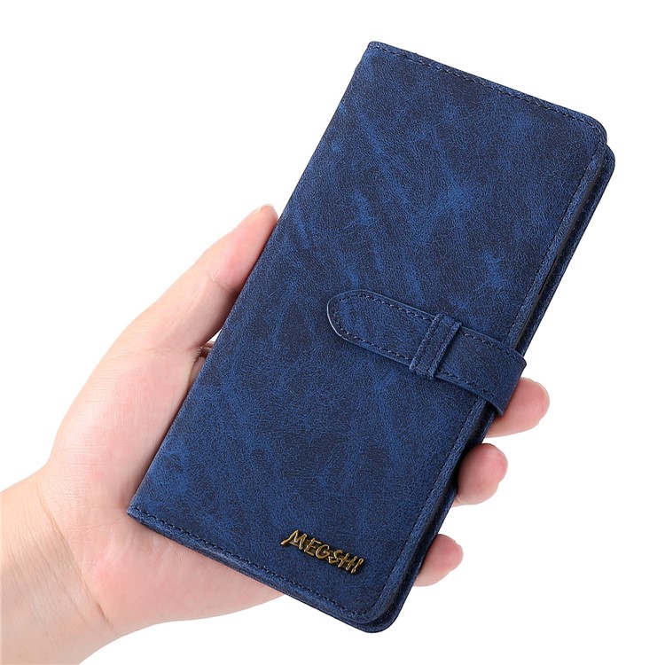 MEGSHI PC + PU Cuir + Porte-monnaie TPU Flip Cas D'affaires Avec Sangle Pour IPhone 11 Pro Max 6,5 Pouces (2019) - Bleu-7