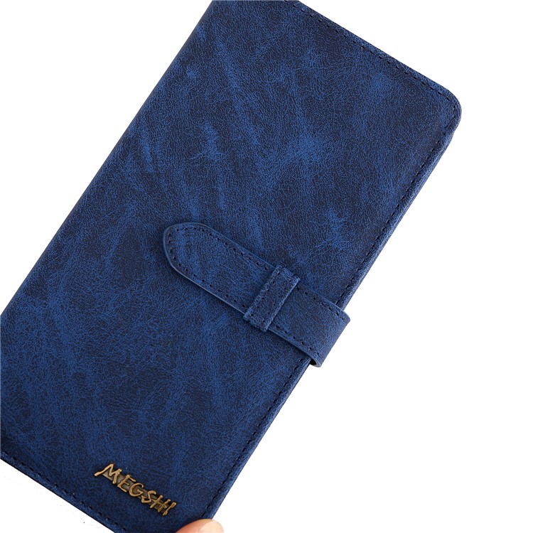 MEGSHI PC + PU Cuir + Porte-monnaie TPU Flip Cas D'affaires Avec Sangle Pour IPhone 11 Pro Max 6,5 Pouces (2019) - Bleu-8