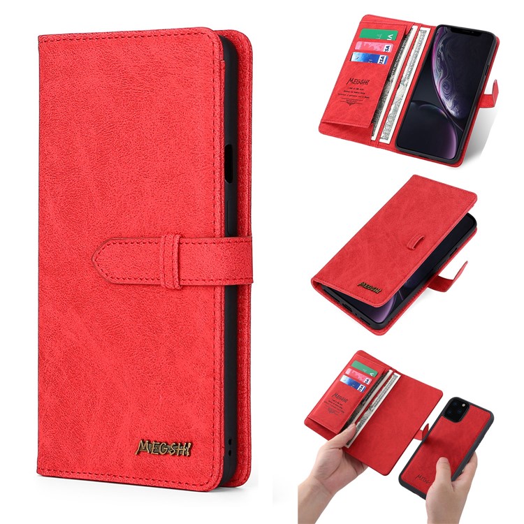 MEGSHI PC+ PU Leather + TPU Wallet Flip Business Shell with Strap for iPhone 11 Pro 5.8 inch (2019) - Red-1