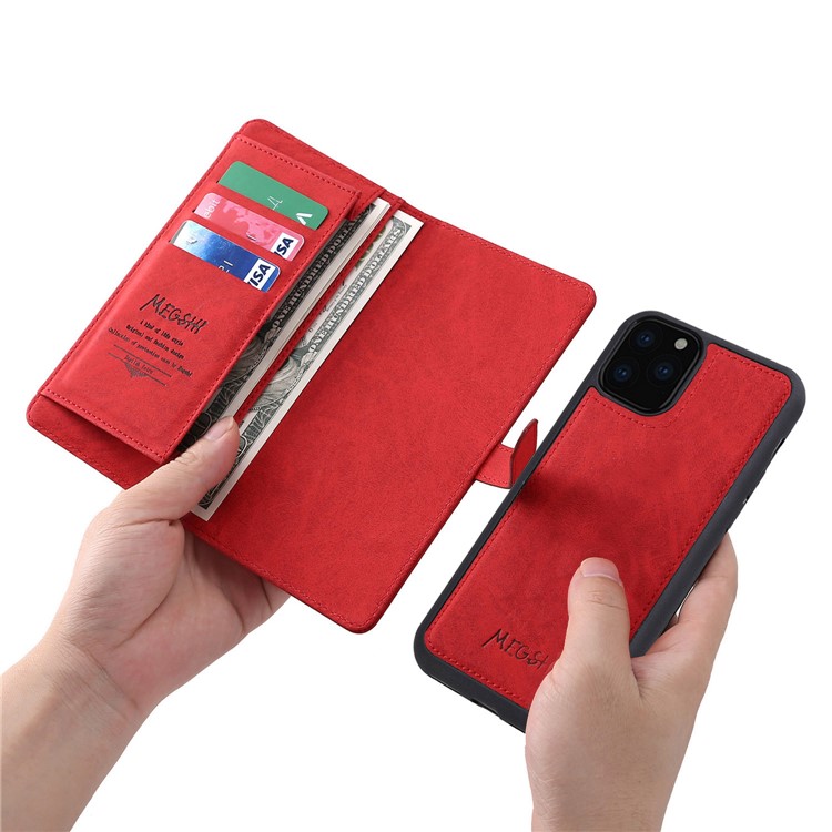 MEGSHI PC+ PU Leather + TPU Wallet Flip Business Shell with Strap for iPhone 11 Pro 5.8 inch (2019) - Red-4