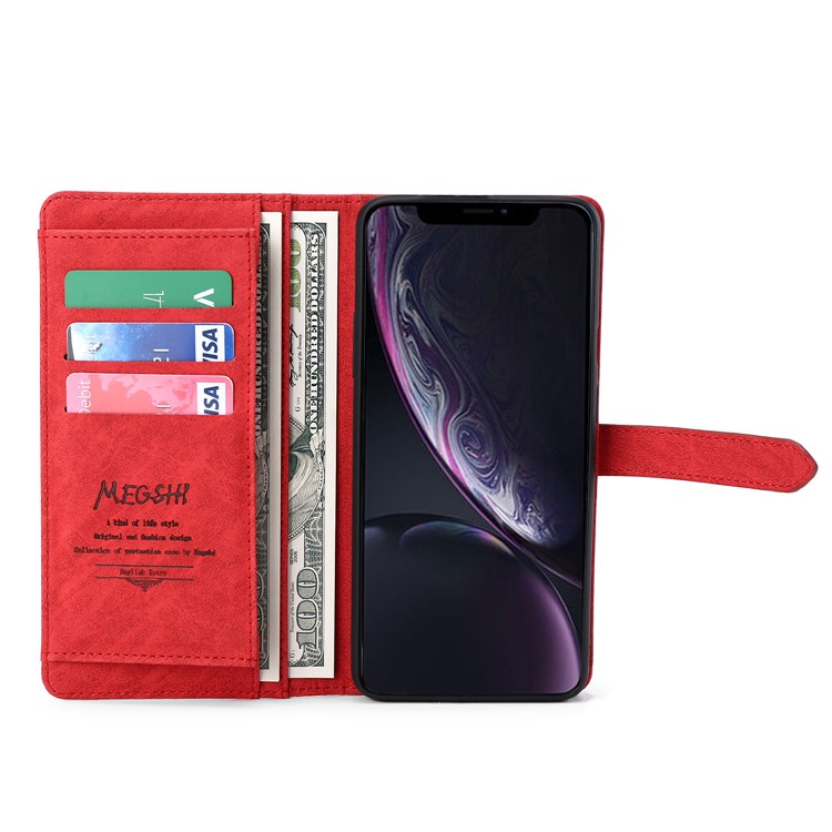 Caso De Telefone Empresários Carteira De Couro MEGSHI Para Apple IPhone 11 6.1 Polegadas - Vermelho-10