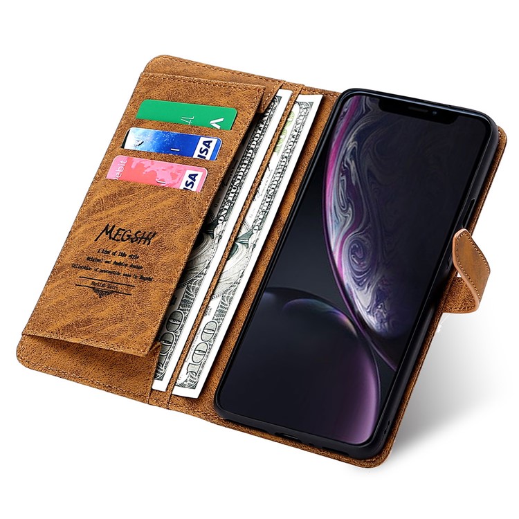 Caja Del Teléfono De Los Hombres De Negocios Cartera De Cuero Para Apple IPhone MEGSHI 11 6.1 Pulgadas - Marrón-10