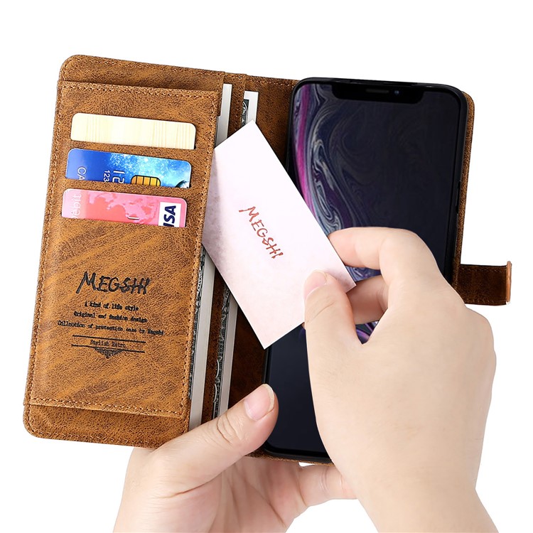 Caja Del Teléfono De Los Hombres De Negocios Cartera De Cuero Para Apple IPhone MEGSHI 11 6.1 Pulgadas - Marrón-12