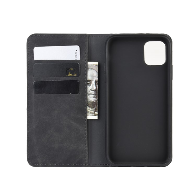 Auto-absorbed Skin-touch Leather Wallet Stand Shell for iPhone 11 Pro 5.8 inch - Black-4