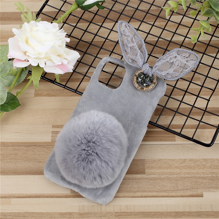 Rabbit Furry PC Back Casing for iPhone 11 6.1 inch - Grey-1