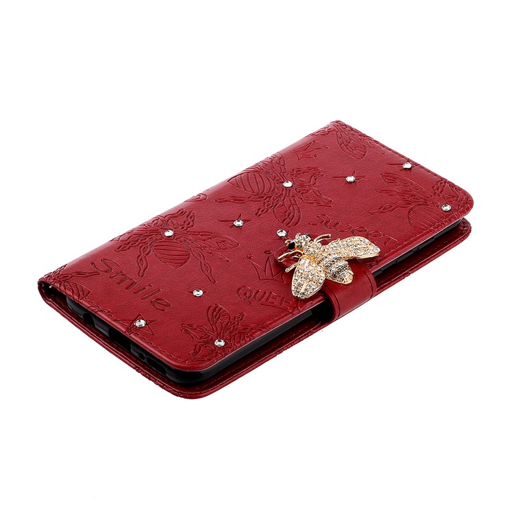 Bee Pattern Rhinestone Decor Leather Wallet Phone Case for Apple iPhone 11 Pro Max 6.5 inch - Red-4