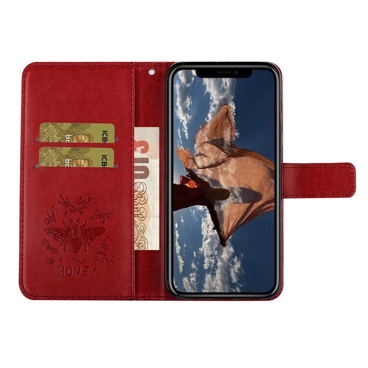 Bee Pattern Rhinestone Decor Leather Wallet Phone Case for Apple iPhone 11 Pro Max 6.5 inch - Red-7