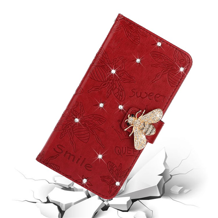 Bee Pattern Rhinestone Decor Leather Wallet Phone Case for Apple iPhone 11 Pro Max 6.5 inch - Red-8