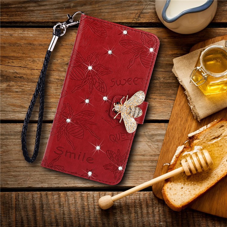 Bee Pattern Rhinestone Decor Leather Wallet Phone Case for Apple iPhone 11 Pro Max 6.5 inch - Red-9