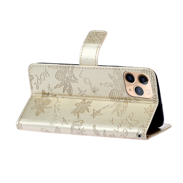Bee Pattern Rhinestone Decor Leather Wallet Phone Case for Apple iPhone 11 Pro Max 6.5 inch - Gold-6