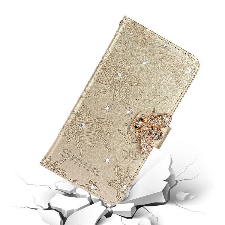 Bee Pattern Rhinestone Decor Leather Wallet Phone Case for Apple iPhone 11 Pro Max 6.5 inch - Gold-8