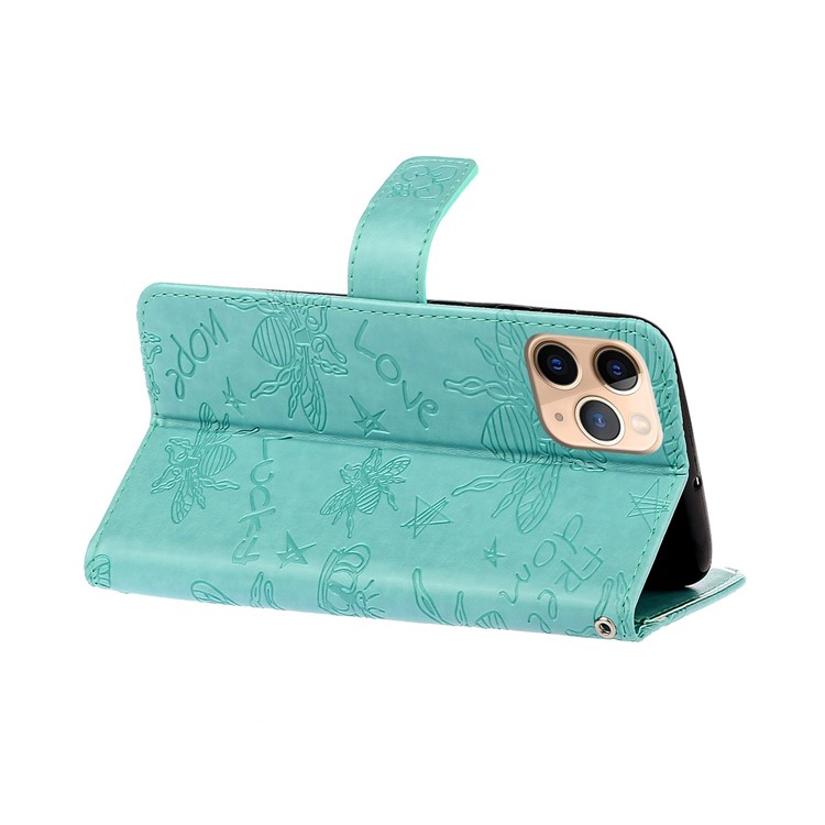 Bee Pattern Rhinestone Decor Leather Wallet Phone Case for Apple iPhone 11 Pro Max 6.5 inch - Cyan-6