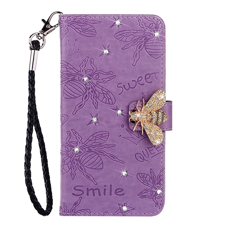 Bee Pattern Rhinestone Decor Leather Wallet Phone Case for Apple iPhone 11 Pro Max 6.5 inch - Purple-2