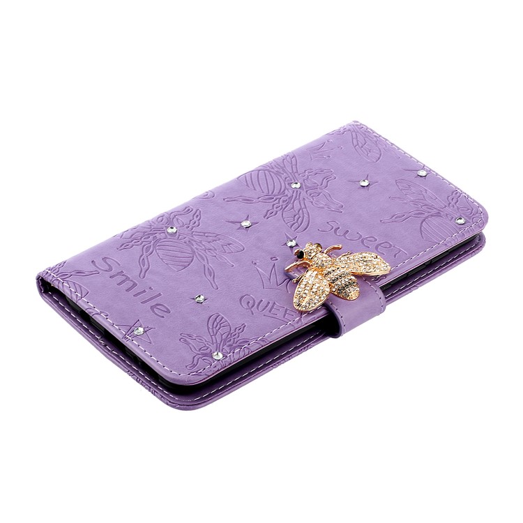 Bee Pattern Rhinestone Decor Leather Wallet Phone Case for Apple iPhone 11 Pro Max 6.5 inch - Purple-4
