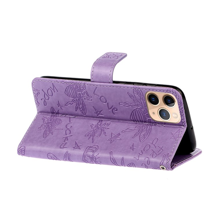 Bee Pattern Rhinestone Decor Leather Wallet Phone Case for Apple iPhone 11 Pro Max 6.5 inch - Purple-6