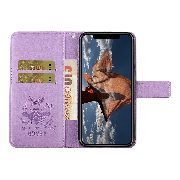 Bee Pattern Rhinestone Decor Leather Wallet Phone Case for Apple iPhone 11 Pro Max 6.5 inch - Purple-7