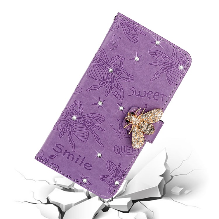Bee Pattern Rhinestone Decor Leather Wallet Phone Case for Apple iPhone 11 Pro Max 6.5 inch - Purple-8