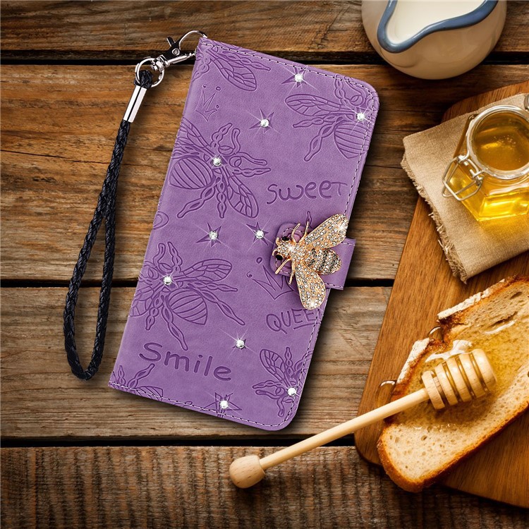 Bee Pattern Rhinestone Decor Leather Wallet Phone Case for Apple iPhone 11 Pro Max 6.5 inch - Purple-9
