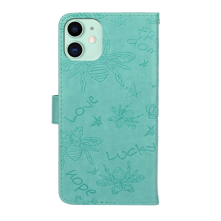 Rhinestone Decor Bee Pattern Imprint Leather Wallet Phone Case for Apple iPhone 11 6.1 inch - Cyan-3