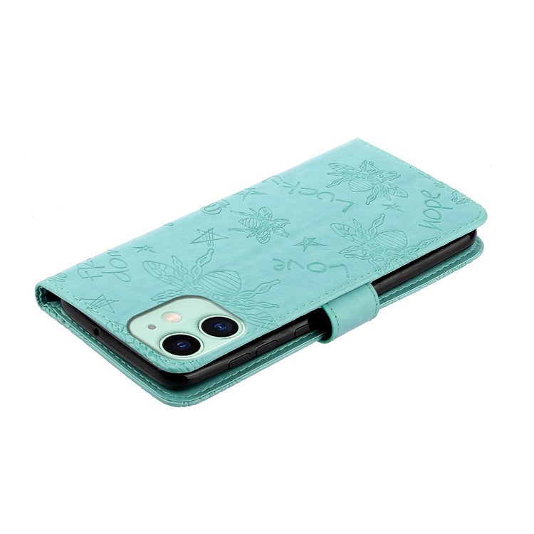 Rhinestone Decor Bee Pattern Imprint Leather Wallet Phone Case for Apple iPhone 11 6.1 inch - Cyan-5