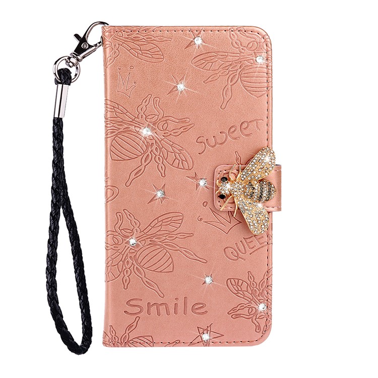 Bee Pattern Rhinestone Decor Leather Wallet Phone Case for Apple iPhone 11 Pro 5.8 inch - Rose Gold-2