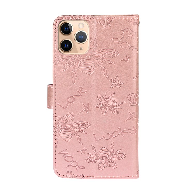 Bee Pattern Rhinestone Decor Leather Wallet Phone Case for Apple iPhone 11 Pro 5.8 inch - Rose Gold-3