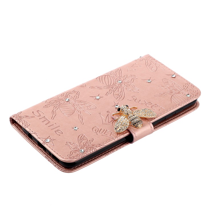 Bee Pattern Rhinestone Decor Leather Wallet Phone Case for Apple iPhone 11 Pro 5.8 inch - Rose Gold-4
