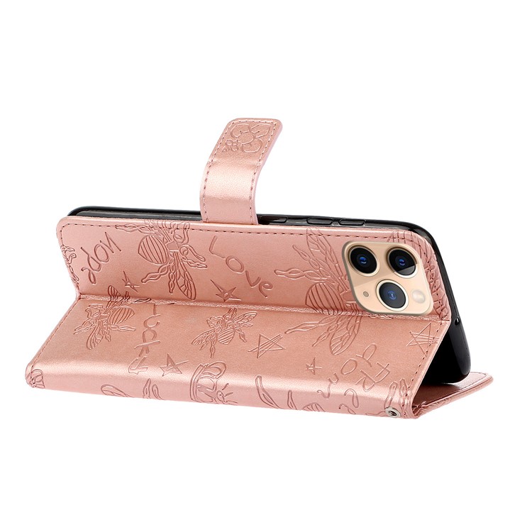 Bee Pattern Rhinestone Decor Leather Wallet Phone Case for Apple iPhone 11 Pro 5.8 inch - Rose Gold-6