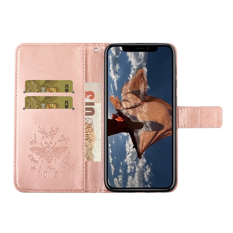 Bee Pattern Rhinestone Decor Leather Wallet Phone Case for Apple iPhone 11 Pro 5.8 inch - Rose Gold-7