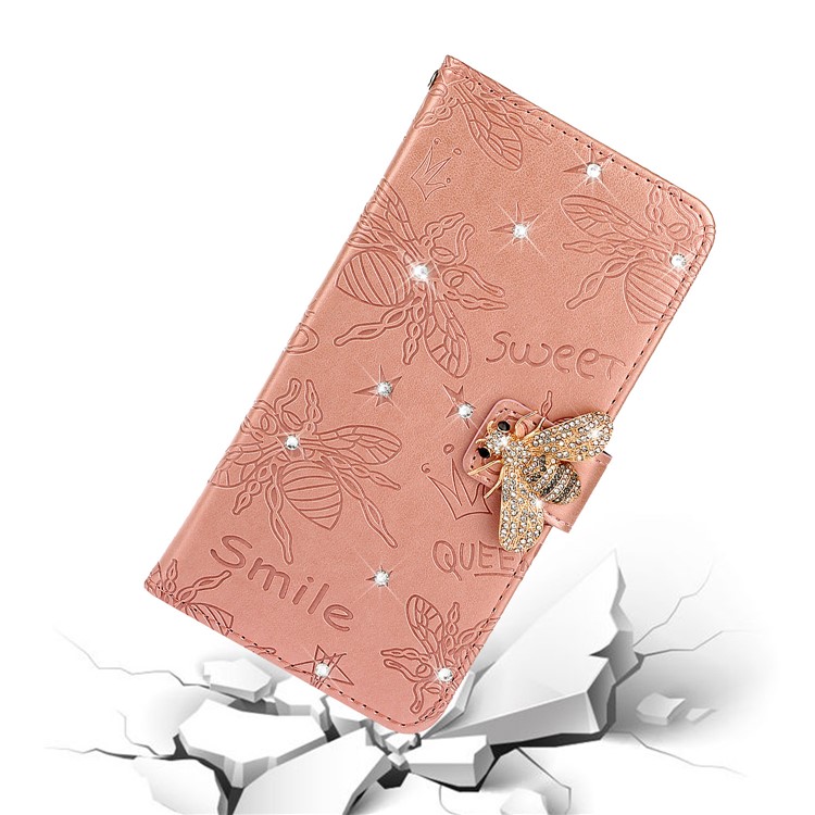 Bee Pattern Rhinestone Decor Leather Wallet Phone Case for Apple iPhone 11 Pro 5.8 inch - Rose Gold-8