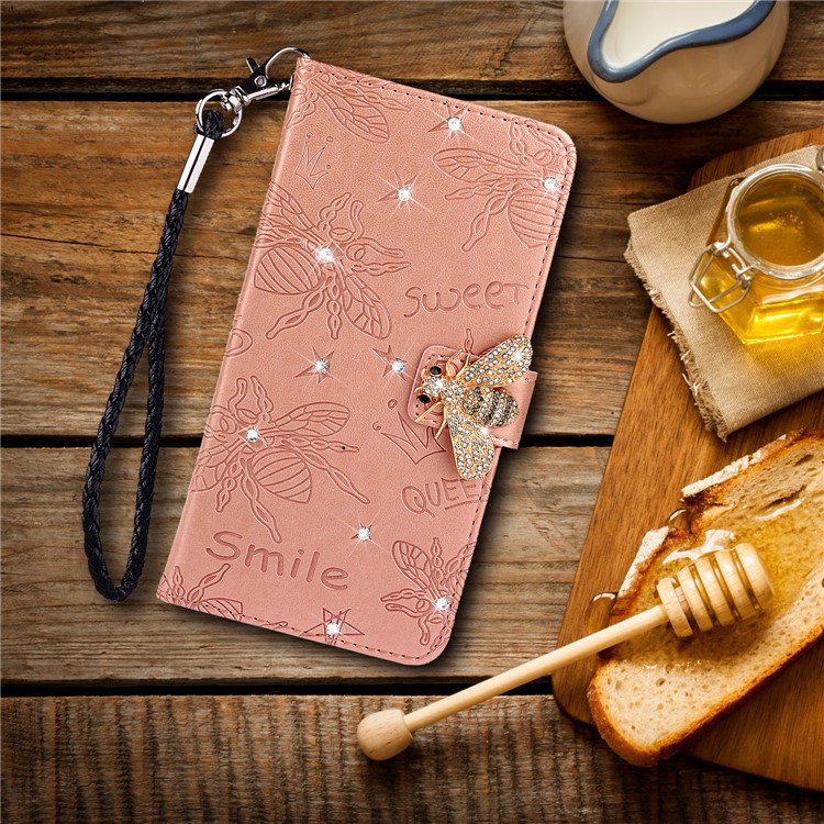 Bee Pattern Rhinestone Decor Leather Wallet Phone Case for Apple iPhone 11 Pro 5.8 inch - Rose Gold-9
