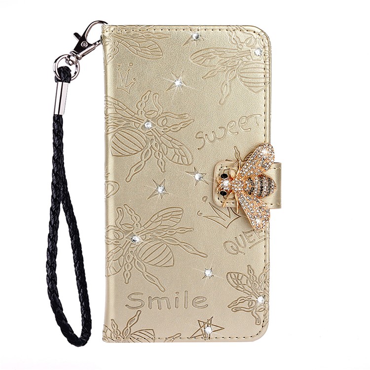Bee Pattern Rhinestone Decor Leather Wallet Phone Case for Apple iPhone 11 Pro 5.8 inch - Gold-2