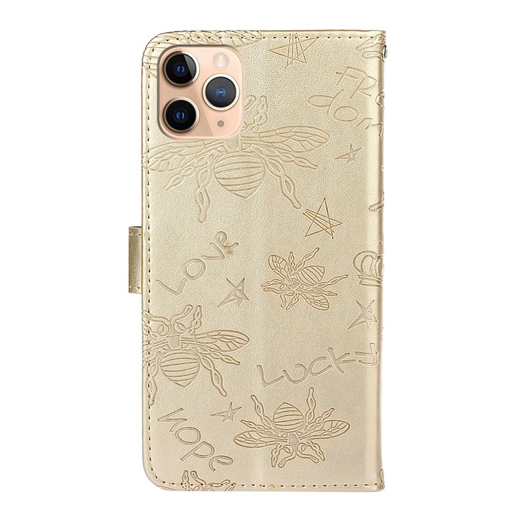 Bee Pattern Rhinestone Decor Leather Wallet Phone Case for Apple iPhone 11 Pro 5.8 inch - Gold-3