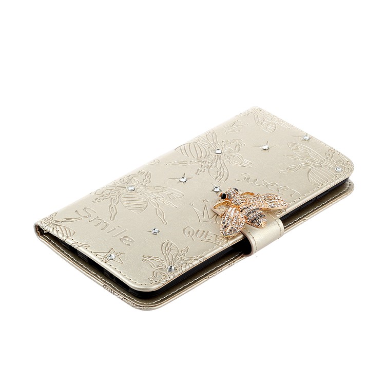 Bee Pattern Rhinestone Decor Leather Wallet Phone Case for Apple iPhone 11 Pro 5.8 inch - Gold-4