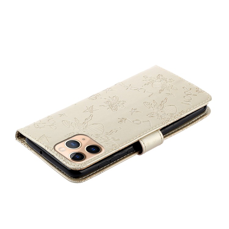 Bee Pattern Rhinestone Decor Leather Wallet Phone Case for Apple iPhone 11 Pro 5.8 inch - Gold-5