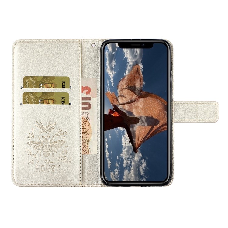 Bee Pattern Rhinestone Decor Leather Wallet Phone Case for Apple iPhone 11 Pro 5.8 inch - Gold-7