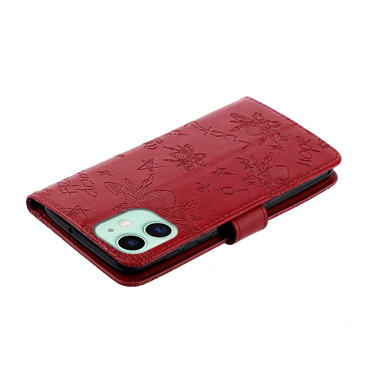 Imprint Bee PU Leather Wallet Stand Case for iPhone 11 6.1 inch - Red-5