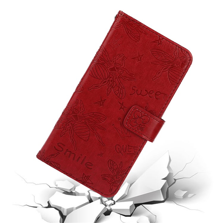 Imprint Bee PU Leather Wallet Stand Case for iPhone 11 6.1 inch - Red-8