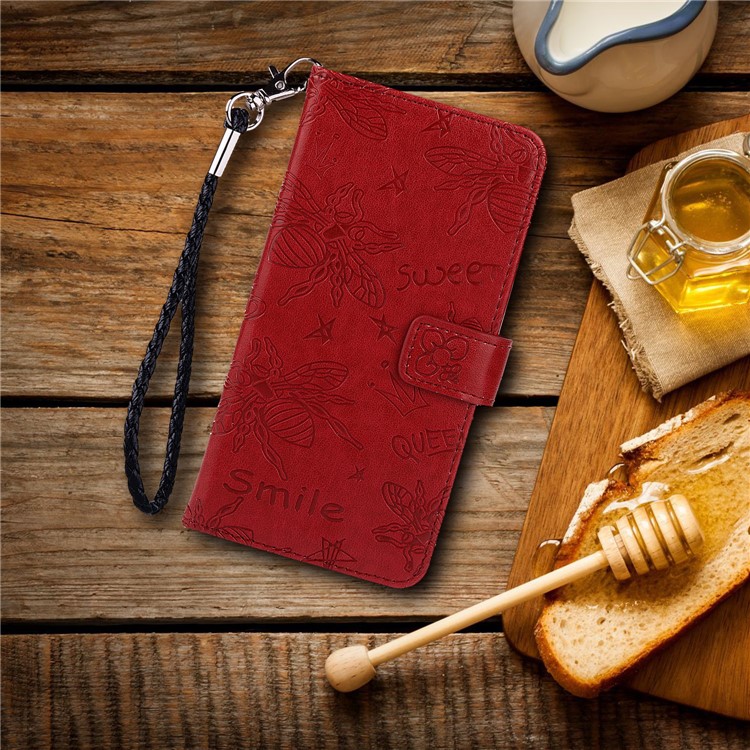 Imprint Bee PU Leather Wallet Stand Case for iPhone 11 6.1 inch - Red-9