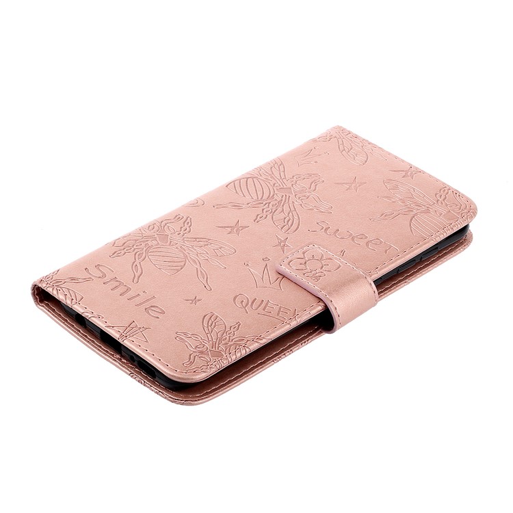 Imprint Bee PU Leather Wallet Stand Case for iPhone 11 6.1 inch - Rose Gold-4