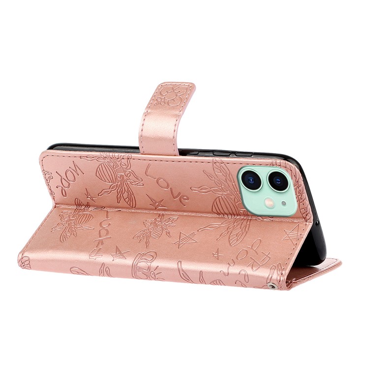 Imprint Bee PU Leather Wallet Stand Case for iPhone 11 6.1 inch - Rose Gold-6