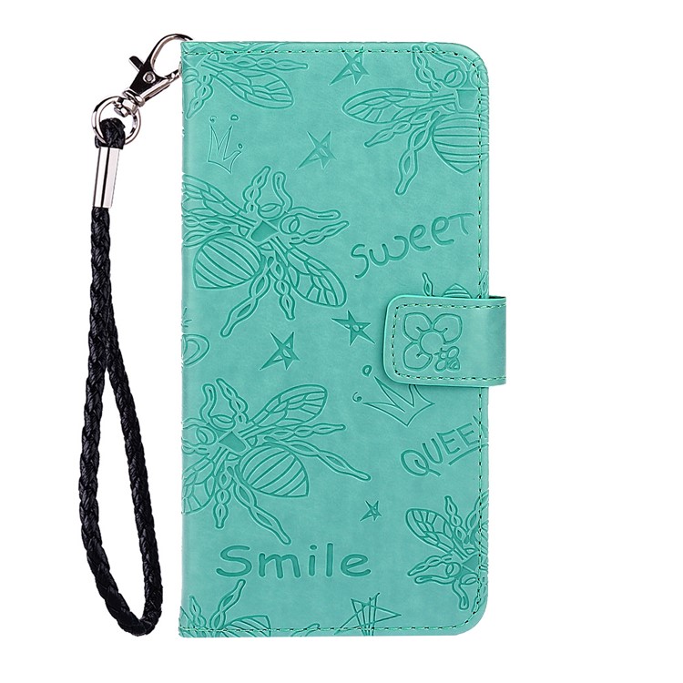 Imprint Bee PU Leather Wallet Stand Case for iPhone 11 6.1 inch - Cyan-2