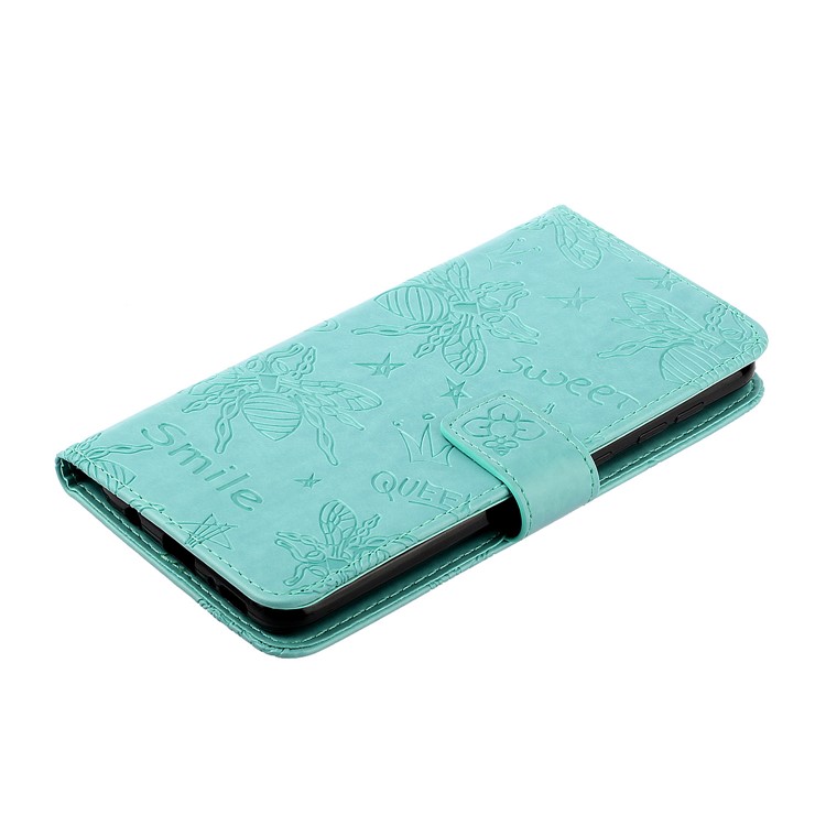 Imprint Bee PU Leather Wallet Stand Case for iPhone 11 6.1 inch - Cyan-4