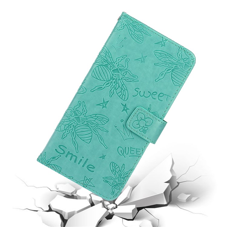 Imprint Bee PU Leather Wallet Stand Case for iPhone 11 6.1 inch - Cyan-8