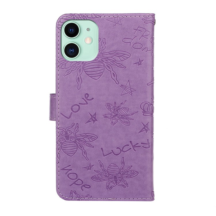Imprint Bee PU Leather Wallet Stand Case for iPhone 11 6.1 inch - Purple-3